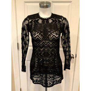 Isabel Marant x H&M Black Sheer Lace W/ Geometric Pattern Shirt , Size 4